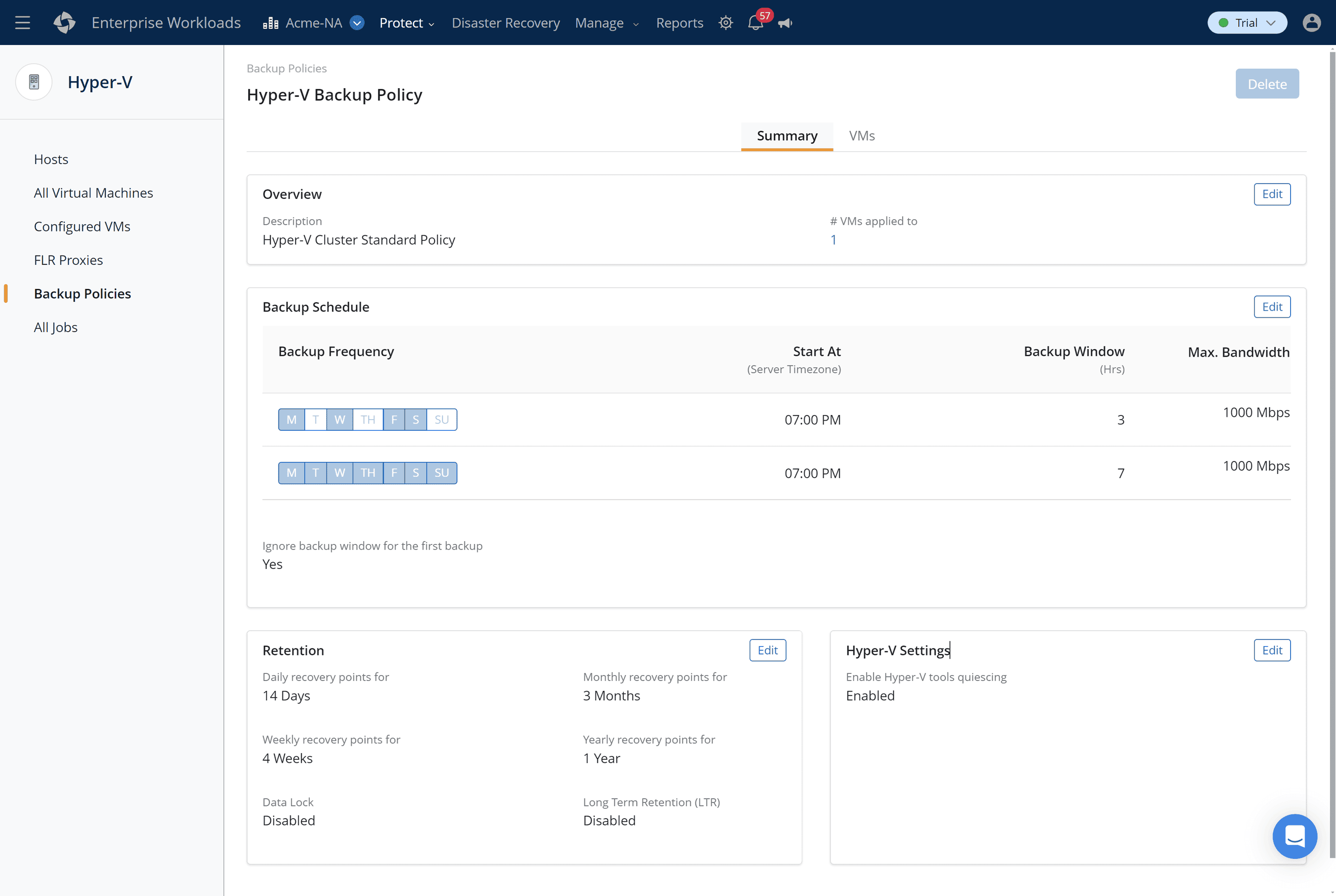 backup policies screenshot