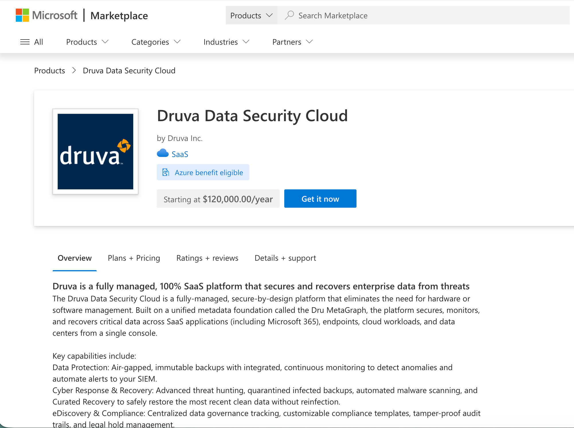 Find Druva in the Azure Marketplace