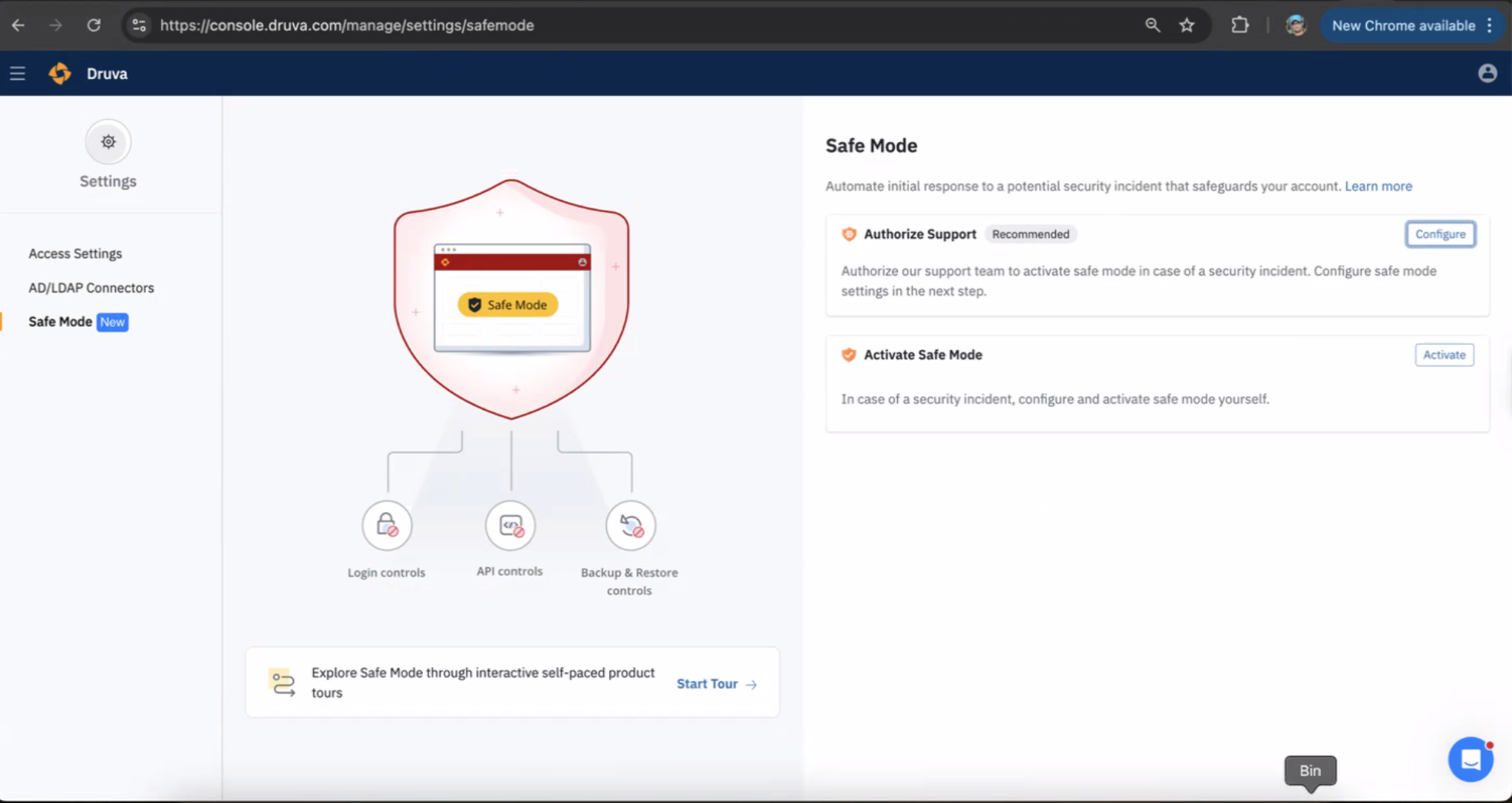 Activate Safe Mode from the Druva console
